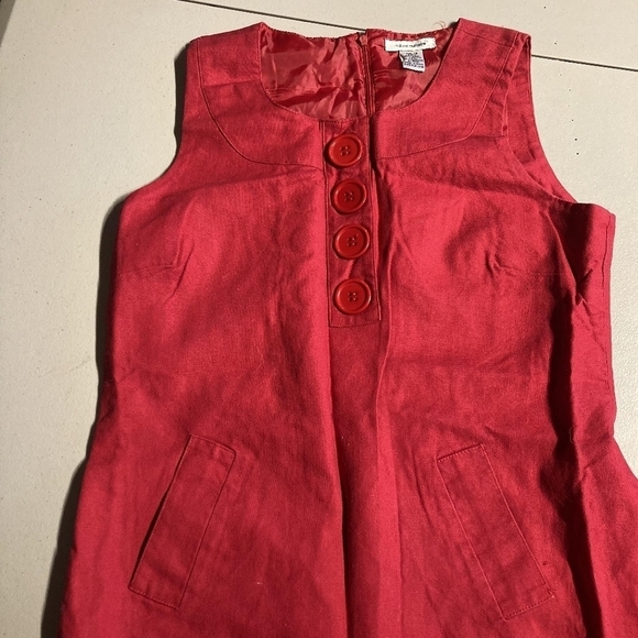 Vintage Richard Malcolm Sleeveless Red Linen Cotton Dress Women's Size 12 EUC - Picture 3 of 5